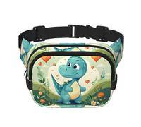 Little Dinosaur in Green Grass Square Double Layer Waist Bag Belt - Fanny Pack Purse with Adjustable Strap for Running, Travel, Hiking, Black, One Size, Black, One Size