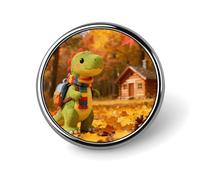 Little Dinosaur's Autumn Forest Roaming Badge Exquisite Round Alloy Brooch Cute Brooch Fashion Name Badge Lightweight Elegant Pin Compact Circular Alloy Lapel Pin for Id Club Event Souvenir Gift