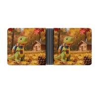 Little Dinosaur's Autumn Forest Roaming Leather Wallet for Men Women, Minimalist Bifold Wallet, RFID Blocking Front Pocket Wallets Credit Card Holder Coin Purse Slim Billfold for Travel Work Daily, Gi