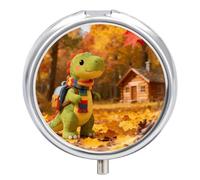 Little Dinosaur's Autumn Forest Roaming Pill Box Exquisite Pill Organizer Cute Medicine Holder with COF Portable Compact Medicine for Vitamins, Fish Oil, Supplements and Medications