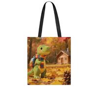 Little Dinosaur's Autumn Forest Roaming Tote Bag Lightweight Elegant Carry Bag Stylish Soft Roomy Handbag Full-Color All-Over Print Reusable Shoulder Bag Chic Daily Shopping Bag For Daily Travel Beac
