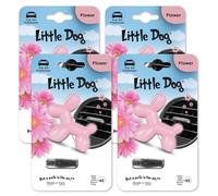 Little Dog Car Air Freshener By Little Joe, 45-Day Long-Lasting Fragrance, Strong Scented Novelty Dog Vent Clip for Car Interior Home & Office - 4 Pack Flower (Pink)