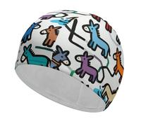 Little Donkeys Graffiti Swim Cap High Elasticity Anti Slip Waterproof Comfortable Swim Hat Bathing Cap for Men Women