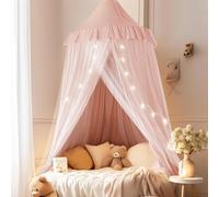 little dove Bed Canopy with Star Lights, Double Layer, Breathable Mesh, Machine Washable, 25.6''x106'', Soft Pink
