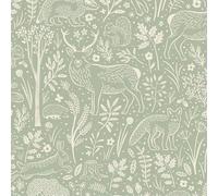 Little Dreamers Sage Green - Woodland Forest Animals Creatures - Nursery Bedroom Decor - Scrubbable Strippable Structured Vinyl - Paste The Wall Easy Install - Serene Whimsical