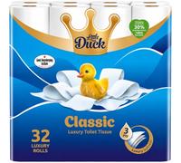 Little Duck Classic Quilted Toilet Tissue 32 Rolls - Premium 3 Ply Toilet Roll - Luxuriously Soft, Strong & Highly Absorbent - White