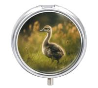 Little Duck in The Field Round Pill Box Travel Portable Pill Case 23 Compartment Medicine Metal Tablet Vitamin Holder Organizer for Purse Pocket