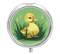 Little Duck Pill Box 3 Compartment Travel Pill Organizer 3 Times A Day Cute Mini Pill Case for Purse & Pocket Portable Metal Medicine Box with Mirror Round Daily Medicine Vitamin Container