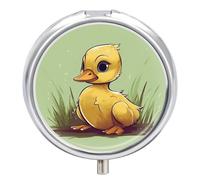 Little Duck with Blue Eyes Round Pill Box Travel Portable Pill Case 3 Compartment Medicine Metal Tablet Vitamin Holder Organizer for Purse Pocket
