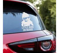 Little Dude On Board Car Sticker 15×9.5cm - White Baby On Board Decal for Rear Window - Waterproof Removable Vinyl Safety Sign for Cars & Vans (Silver)