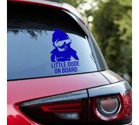 Little Dude On Board Car Sticker 15×9.5cm - White Baby On Board Decal for Rear Window - Waterproof Removable Vinyl Safety Sign for Cars & Vans (Blue)