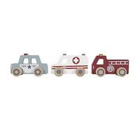 Little Dutch 4388 Wooden Toy Cars Emergency Vehicles Pack of 3 Ambulance, Police & Fire Brigade