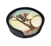 Little Elephant On Tree Coasters For Drinks Set Of 6 Leather Tea Cup Coaster Drink Coasters For Cup Kitchen Bar Home Decor Housewarming Gift