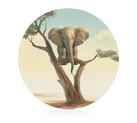 Little Elephant on Tree Cutting Board for Kitchen Mini Cheese Chopping Board Round Tempered Glass Chopping Block for Picnic Cutting Pizza Meat Fruit(7.9 Inch)