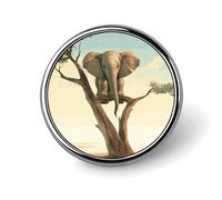 Little Elephant on Tree Lapel Pin, Metal Round Badge Lightweight, Fashionable Brooch Pins for Clothing, Ideal Gift for Family & Friends