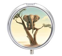 Little Elephant on Tree Pill Box Round Portable Small Pill Case Waterproof Travel Pill Box Organizer for Pocket Purse and Daily Convenience