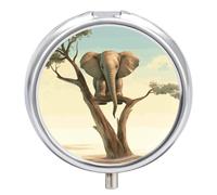 Little Elephant on Tree Round Pill Box 3 Compartment Medicine Pill Organizer with Mirror Travel Small Pill Case Cute Vitamin Organizer Portable Daily Pill Container for Pocket Purse