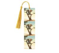 Little Elephant On Tree Wooden Bookmarks 5 Pcs,Handmade Double-Sided Printed Book Marks Page Markers with Gold Tassels Book Accessories Gift for Book Lovers Women Men
