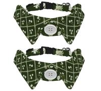 Little Ethnic Flowers on Olive Green Background Dog Collar Bowtie, Comfortable Adjustable Dog Bow Tie Collar for Small Boys and Girls Pets