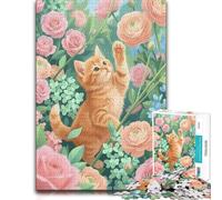 Little Explorer Ginger Kitten in the Roses Jigsaw Puzzle, 1000 Piece | A New Year gift for adults on January weekends for steady concentration.