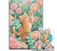 Little Explorer Ginger Kitten in the Roses Jigsaw Puzzle, 1000 Piece | A printed paper puzzle around the table for shared leisure.