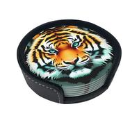 Little fat tiger head 6-Piece Coaster Set for Home Decor and Desktop Protection, Suitable for Various Cups and Coffee Mugs.
