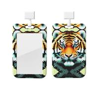 Little Fat Tiger Head ABS ID Badge Holder with Lanyard, Slide Cover Waterproof Anti-Fouling, Durable for Work - Events