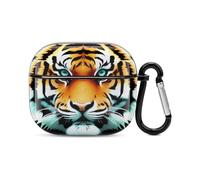 Little Fat Tiger Head Bluetooth Earbuds Case Cover Full Body Shockproof Protection Hard Case Support Wireless Charging with Keychain Personalized Gift for AirPods 3