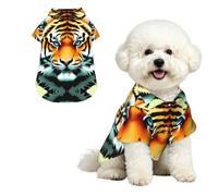 Little fat tiger head Breathable Hawaiian Dog Shirt Summer Button Up Top for Small Medium Dogs S