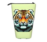 Little Fat Tiger Head Expandable Stand Pencil Pouch, Multi-Design Oxford Fabric, Adjustable Height, Multi-Use Cosmetic Bag