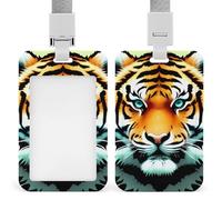 Little Fat Tiger Head ID Badge Holder with Lanyard Vertical Badge Reel Clip Durable Clear Window Name Tag ABS Plastic Push-Pull Design ID Card Holder for Office, Nurses, Employees