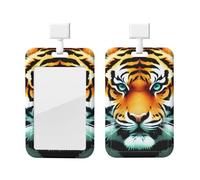 Little Fat Tiger Head Id Badge Holder with Lanyard-Vertical Card Protector Clear Abs Hard Shell, Retractable Reel for Work Office