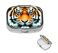 Little Fat Tiger Head Pill Box 2 Compartment Medicine Pill Organizer Square Pill Case for Purse & Pocket Travel Pillbox Portable Metal Medicine Vitamin Fish Oil Organizer Unique Gift