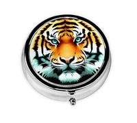Little Fat Tiger Head Portable Round Pill Box, can fit into Wallet Pocket Lightweight 3 Compartment Pill Box, Carry Pill Box with You