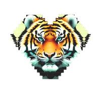 Little Fat Tiger Head Print Building Brick Block Puzzle - Heart Shaped Picture Puzzles, Wooden Picture Jigsaw Puzzles