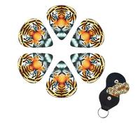 Little Fat Tiger Head Print Guitar Picks 6 Pack Guitar Plectrums with Pick Holders Bass Picks For Acoustic Guitar Bass Electric Ukulele Includes 0.46mm, 0.71mm, 0.96mm