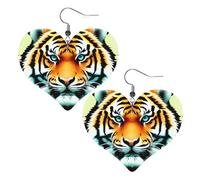 Little fat tiger head Prints Leather Heart earrings Pendant Stylish and light Lightweight Dangle for Women Girls, One Size, Leather, No Gemstone