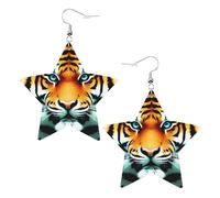 Little fat tiger head Prints Leather star earrings Pendant Stylish and beautiful Lightweight Dangle for Women Girls