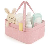 Little Finds Portable Nappy Caddy Organiser, Cotton Diaper Changing Basket,Baby Nursery Essentials Organiser, Car Travel Storage,Detachable Compartments, 10 Side Pockets, 3 Dividers,Baby Gift (Pink)