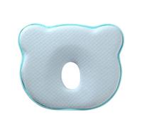 Little Finds Pram Pillow, Bear Design, Memory Foam, Breathable, 22x25x3cm, Ergonomic Support (Light Blue)
