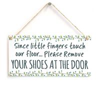 Little Fingers Remove Your Shoes Sign, Green Leafy Notice