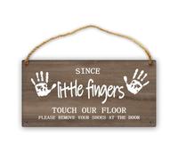 Little Fingers Touch The Floor Please Remove Your Shoes - Cute No Shoes Sign - 12x6 Inch Wall Art for Front Door Entryway Porch