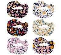 Little Flower Pattern Headbands for Women Workout, 6 Packs Twist Knotted Head Bands, Stretchy Hairbands, Non Slip Yoga Sport Turban Headwrap