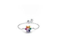 Little Flower Tail Finger Ring for Women Girls 925 Sterling Silver Rainbow Crystal Daisy Flower Link Chain Statement Engagement Wedding Band Ring Adjustable Dangle Ball Jewelry Gifts (Colorful CZ)