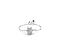 Little Flower Tail Finger Ring for Women Girls 925 Sterling Silver Rainbow Crystal Daisy Flower Link Chain Statement Engagement Wedding Band Ring Adjustable Dangle Ball Jewelry Gifts (Clear CZ)