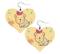 Little flower with cute dog Prints Leather Heart earrings Pendant Stylish and beautiful Lightweight Dangle for Women Girls