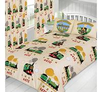 LITTLE FLYING SCOTSMAN KING SIZE DUVET COVER SET CREAM GREEN TRAIN LNER 4472