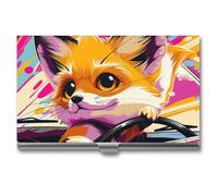 Little Fox in The Car Business Card Holder Ultra Slim Business Card Case, Elegant Metal ID Case for Men & Women, Office, & Gifts
