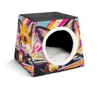 Little Fox in The Car Cat Bed for Indoor Cats - Foldable Cat & Dog House with Removable Cozy Cushion, Waterproof Oxford Washable Pet House for Small Pets 13.8" X 13.8" X 11.8"