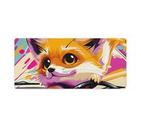 Little Fox in The Car Desk Mat with Stitched Edges, Rubber Mouse Mat for Keyboard Mats Non-Slip Waterproof Desk Pad Office Supplies Large Gaming Mouse Pad for Home Work